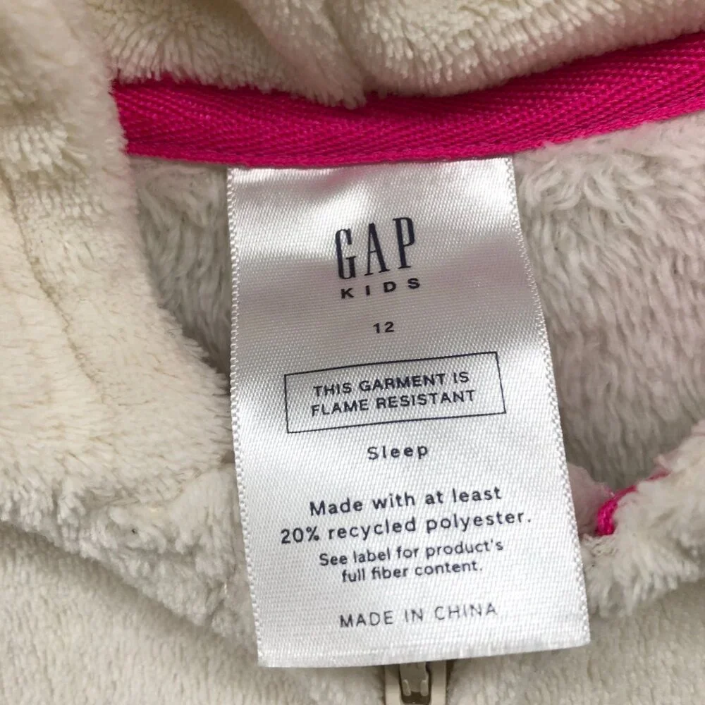 Gap Girls Size 12 One Piece Fleece Pajama Jumpsuit Unicorn Hooded‎ Plush Ivory